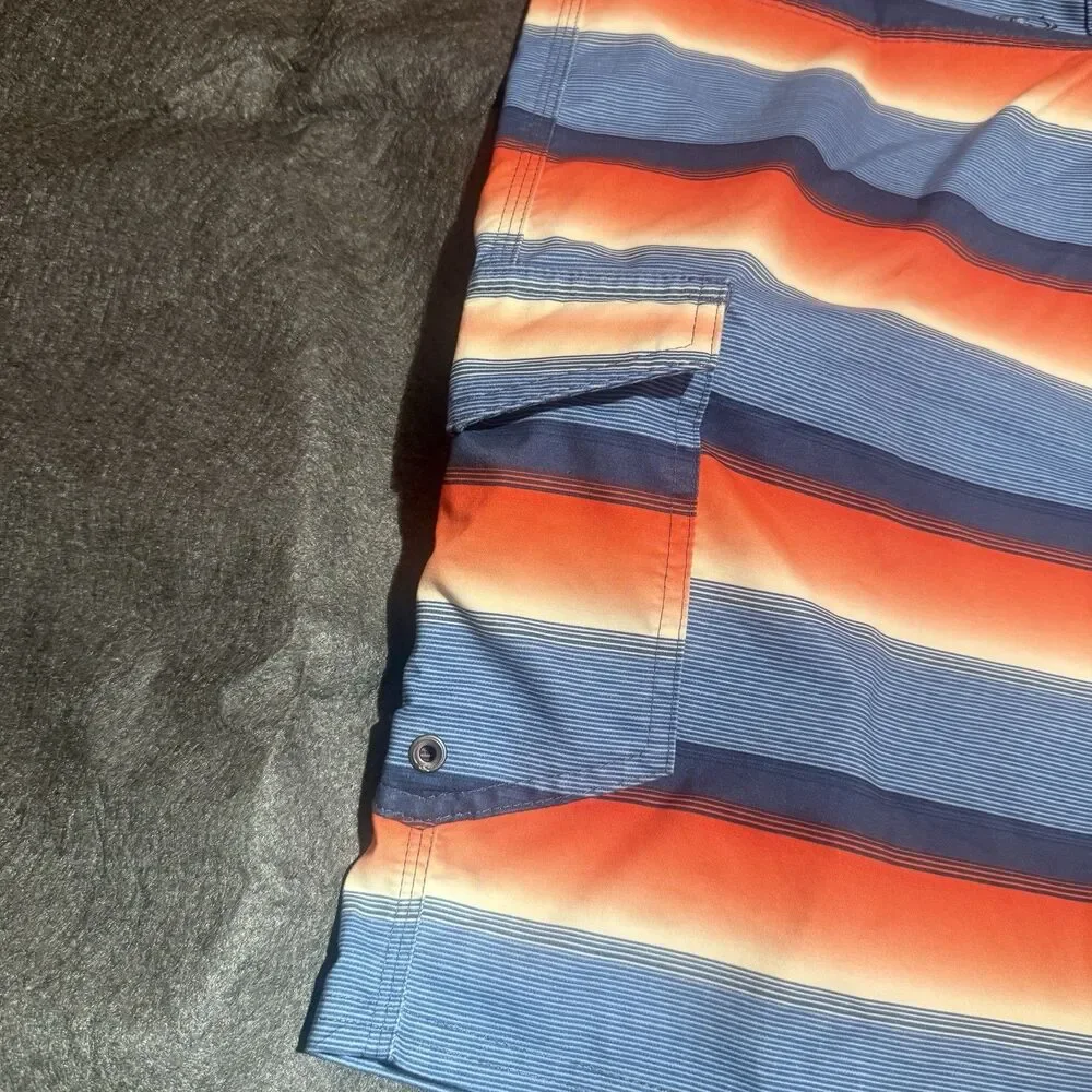 ONeill Mens Swim Trunks Shorts Size 40 Blue Orange Swimwear Striped Pocket